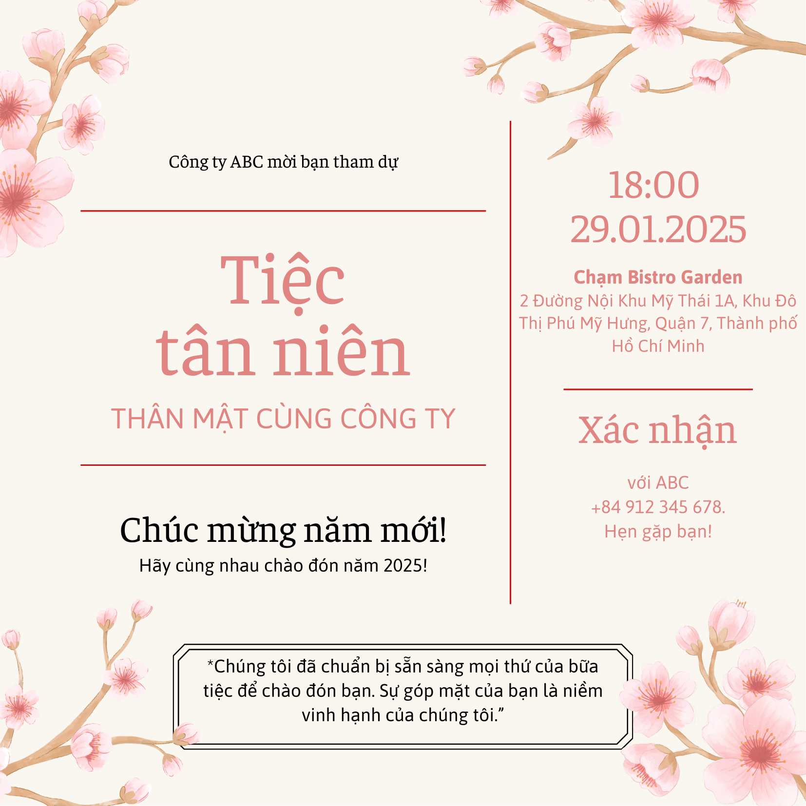 Mẫu thư mời tiệc liên hoan cuối năm 