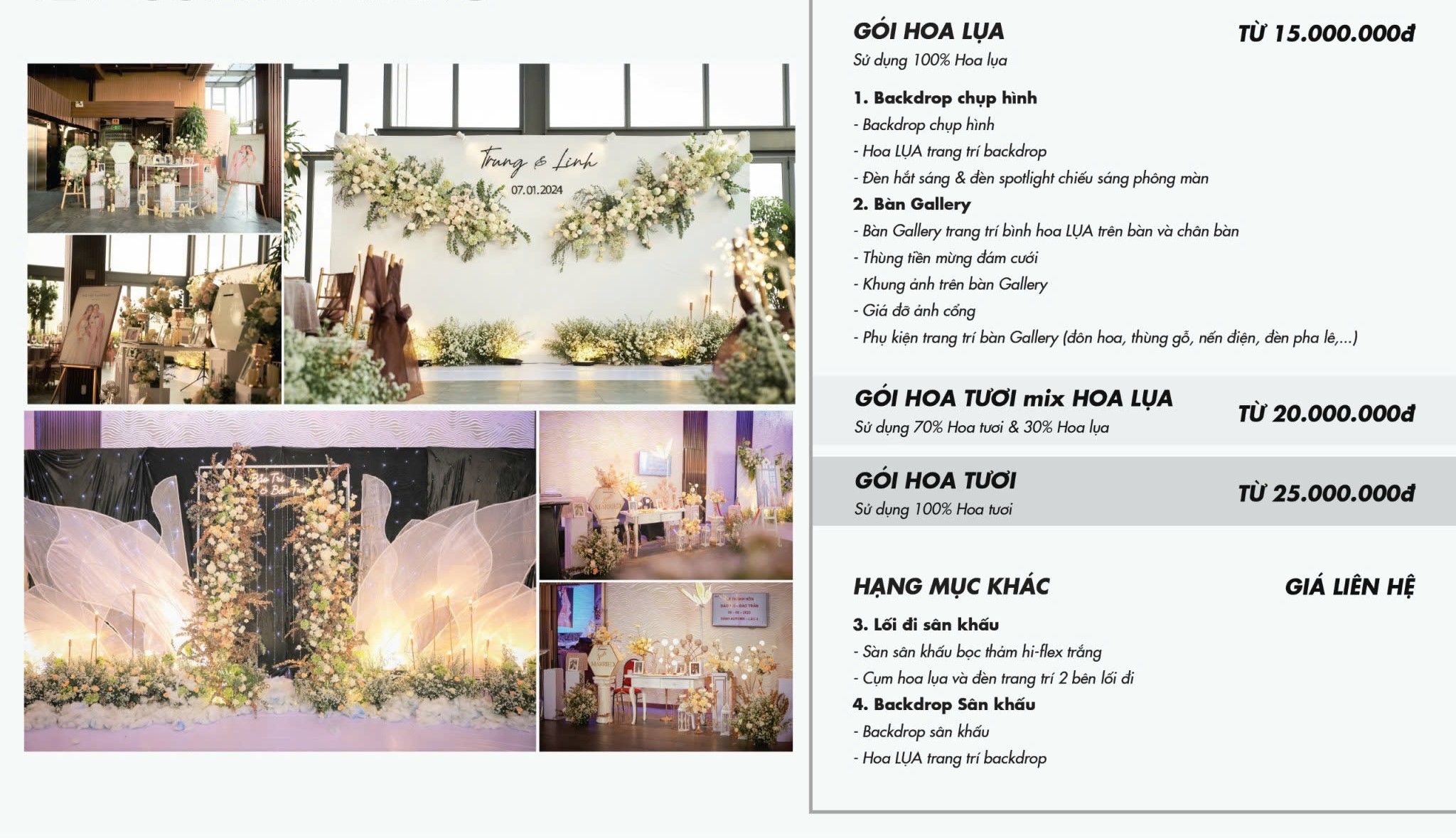 Yêu cầu bảng giá chi tiết cho từng hạng mục của bữa tiệc