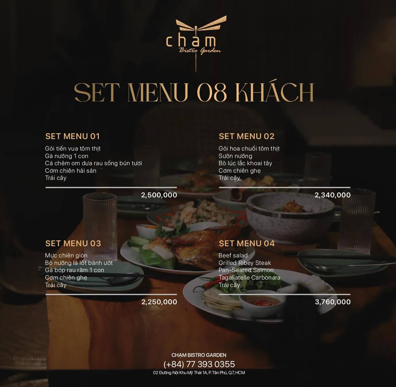 Bảng giá theo Set menu