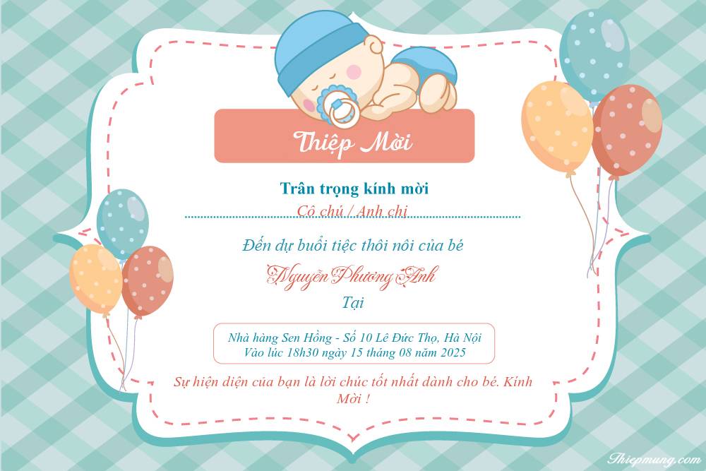Thiệp mời thôi nôi kiểu truyền thống